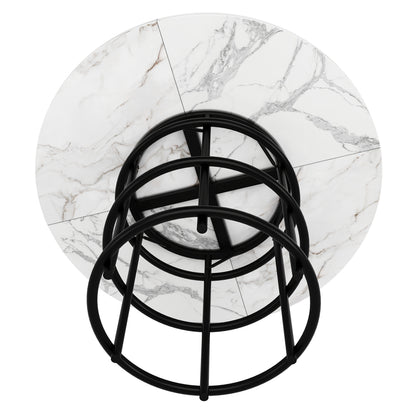 Round Dining Table (100×100×76cm), Kitchen and Coffee Table for 4-6 People, Suitable as a Marble Top with MDF Base in Black Finish, Sement Metal Plus Additional Chair Table, Modern Kitchen Table with Chairs, Extendable Dini