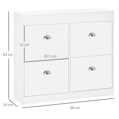 Schoenenkast – Schoenenrek – Schoenopbergmeubel – Schoenenkast – Schoenenhouder – Wit MDF – 4 Vouwdeuren – Ruime Opbergruimte – Compact Design 98x24x83 cm