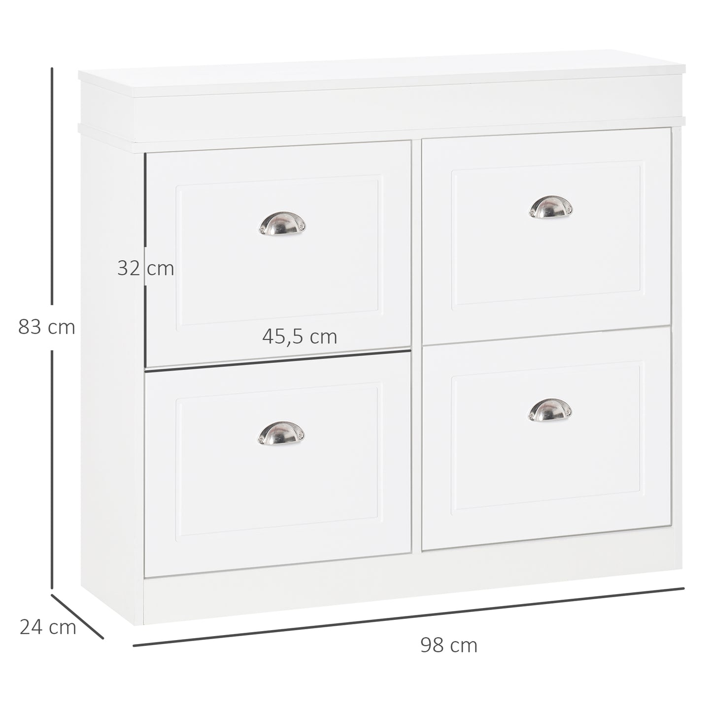 Schoenenkast – Schoenenrek – Schoenkast – Schoenenopberger – Opbergkast – Wit – 4 Dubbele Klapdeuren – Compact 98x24x83 cm
