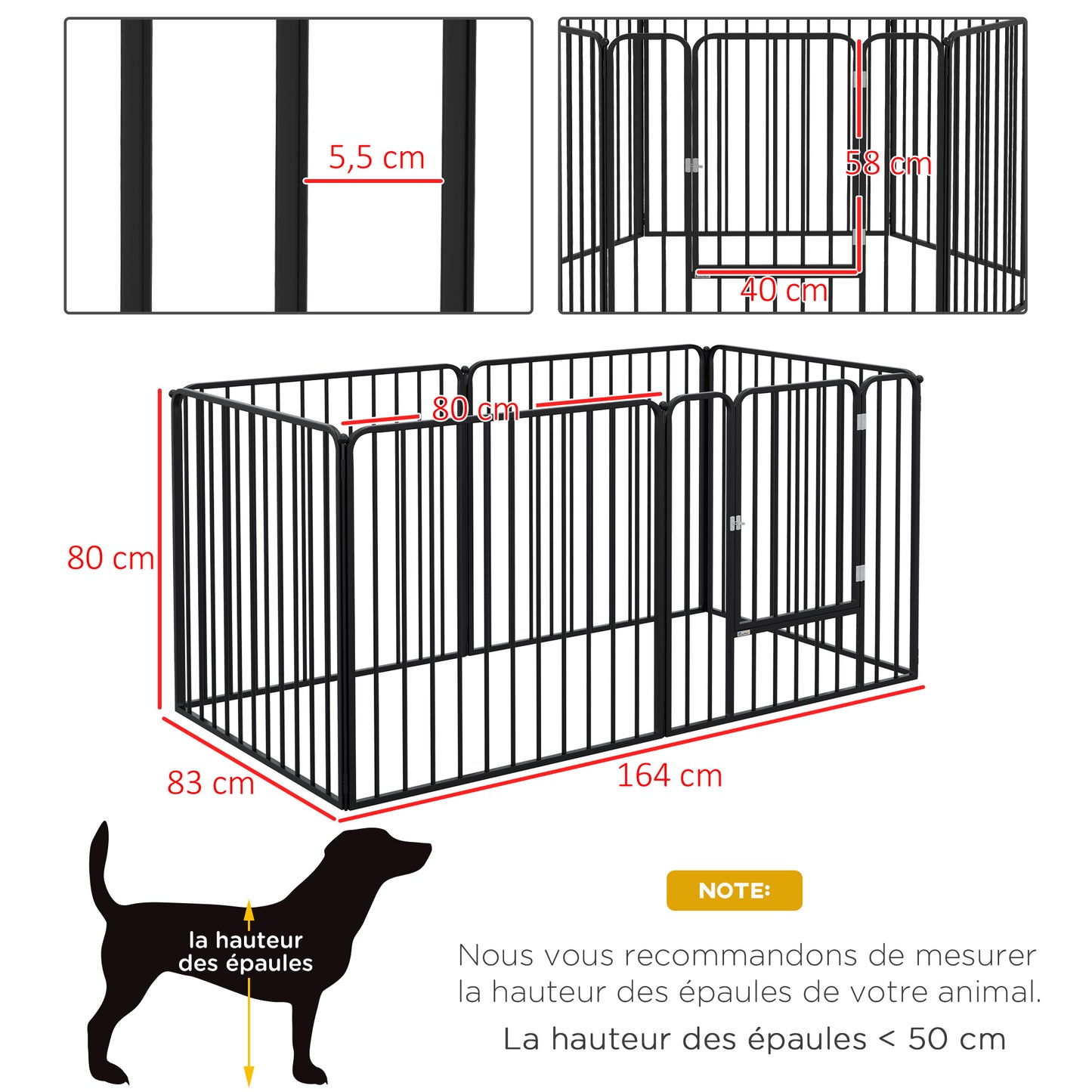 Hondenren – Puppyren – Hondenbench – Dierenren – Konijnenren – 6 Panelen 80x80 cm – Duurzaam Staal Zwart – 80 cm Hoog – Met Deur en Veilig Slot