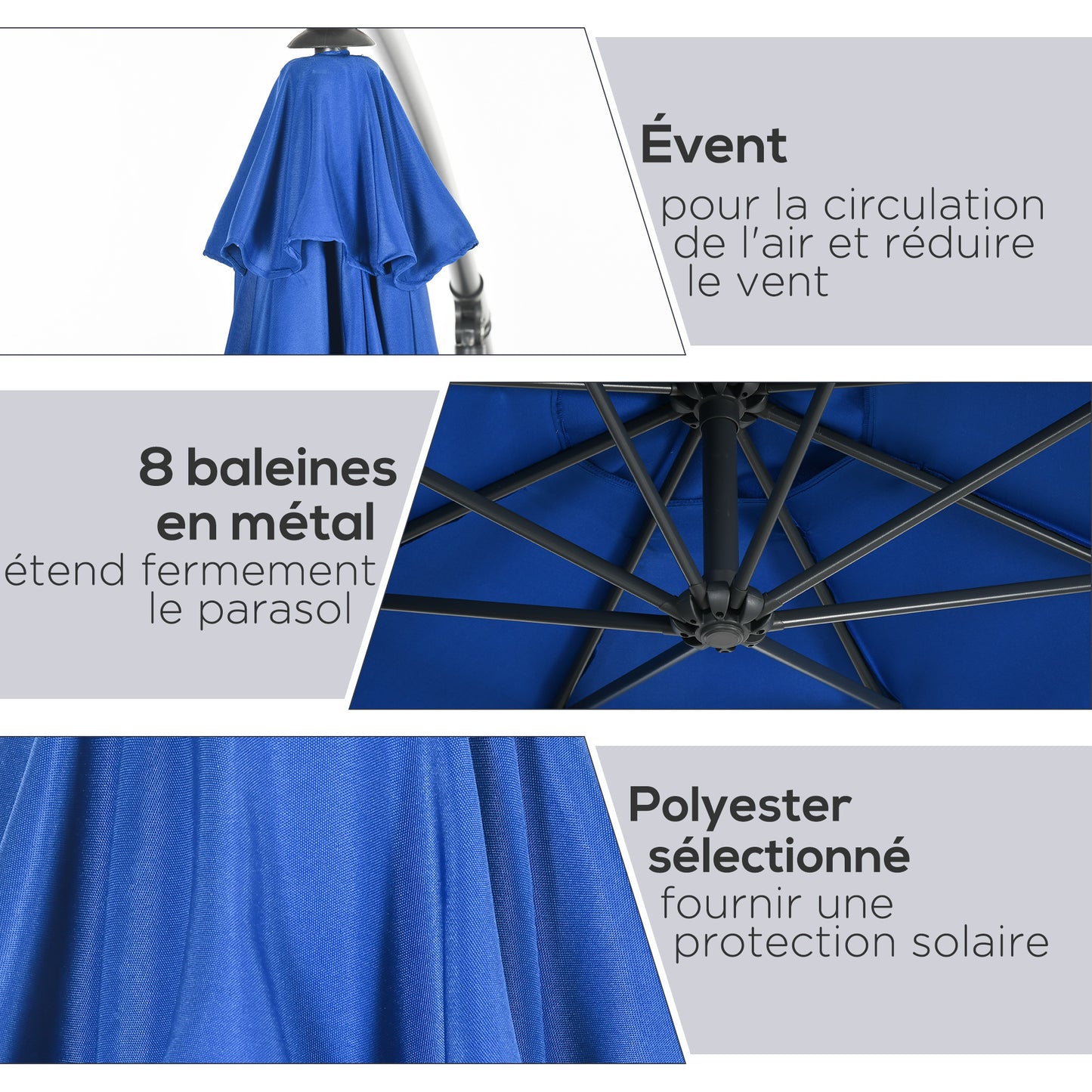 Parasol – Zweefparasol – Tuinparasol – Balkonparasol – Terrasparasol – Kantelbaar – Ø 3 Meter – Staal Frame – Blauw Polyester