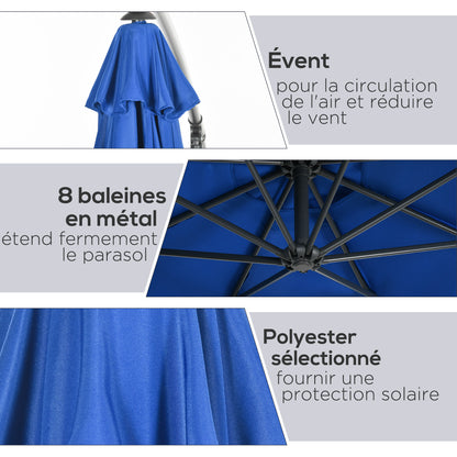 Parasol – Zweefparasol – Tuinparasol – Balkonparasol – Terrasparasol – Kantelbaar – Ø 3 Meter – Staal Frame – Blauw Polyester