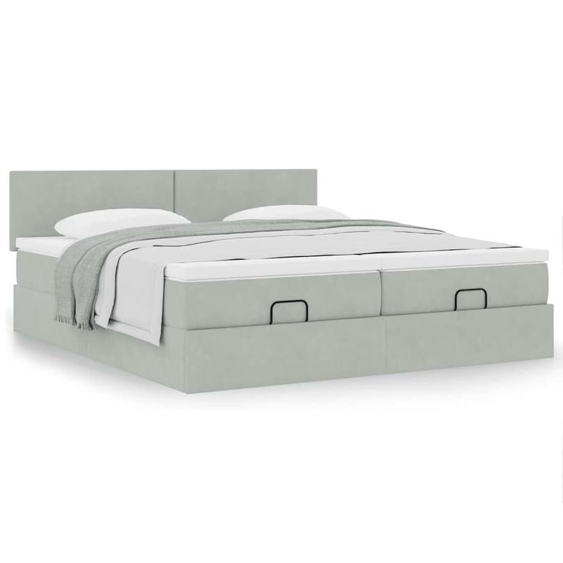 Bedframe – Bed – Bed Stevig – Slaapbed – Opbergbed – Lichtgrijs Velvet – 160x200 cm – Stevig Massief Hout – Ottoman Opbergruimte