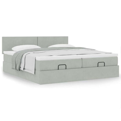 Bedframe – Bed – Bed Stevig – Slaapbed – Opbergbed – Lichtgrijs Velvet – 160x200 cm – Stevig Massief Hout – Ottoman Opbergruimte