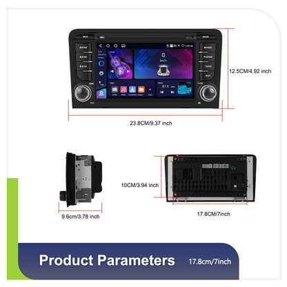 PODOFO [4G+64G] Android 15 7-inch for Audi A3 8P S3 RS3 Sportback 2003-2012, Wireless Carplay/ Android Auto, Android EQ AI DSP/ GPS/ WiFi/ B/ T5.0/ FM/ Mirror Link, A Perfect Gift for Dad, Merry Christmas Gifts, Black Friday