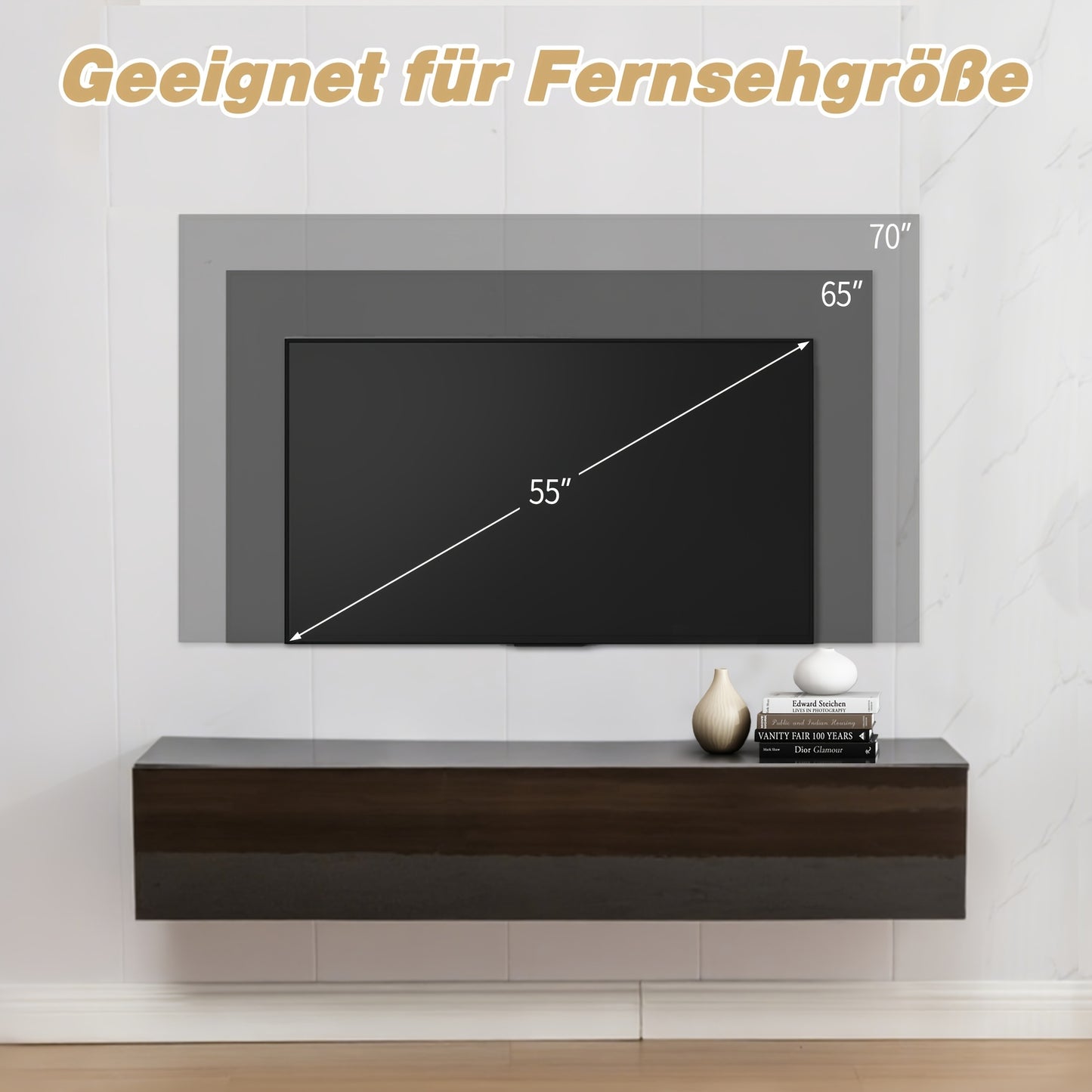 Zwevend TV Meubel – Wandmeubel – TV Kast – TV Console – Media Meubel – Matzwart – Push-Open Deur – Geschikt Tot 65 Inch