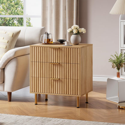 Nachtkastje – Bedside Table – Nachtkast – Opbergkastje – Ladenkast – Mid-Century Modern Design – Natuurlijk Eikenhout – 3 Ruime Lades – Compact 70x40x75 cm