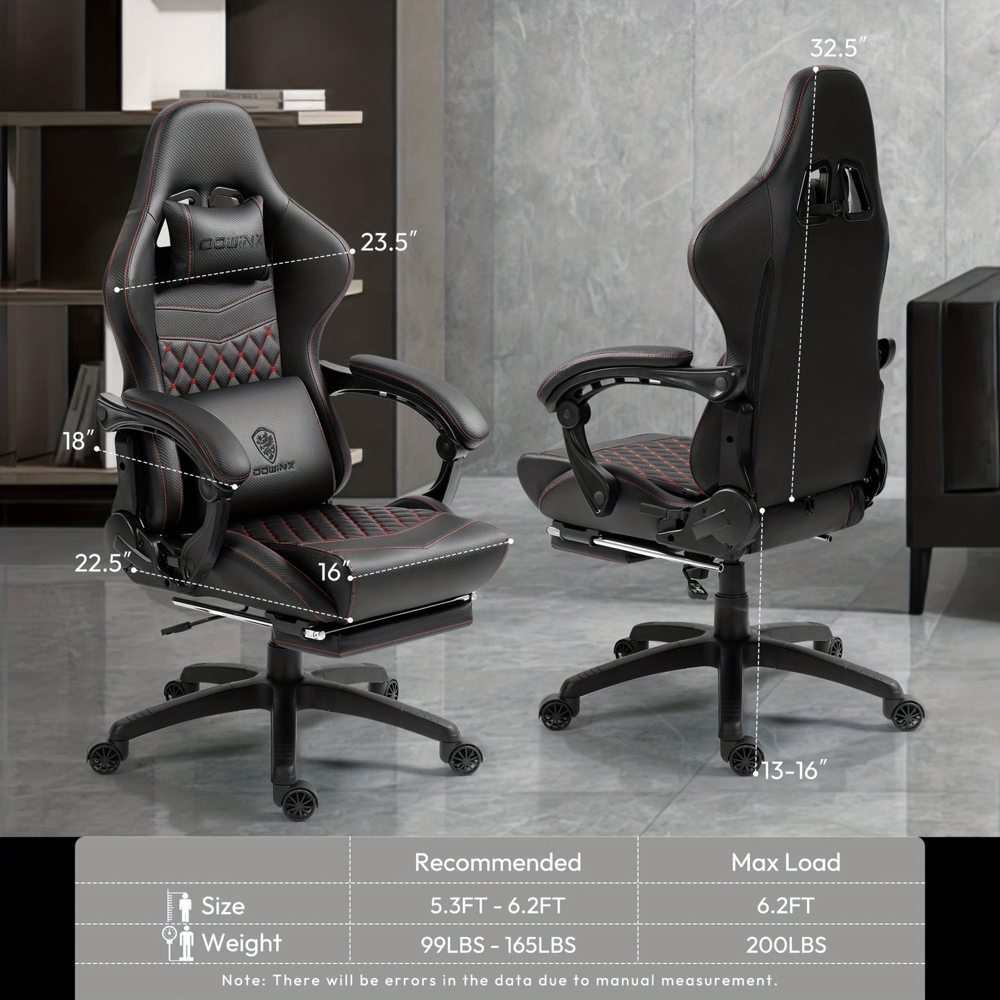 Gamingstoel – Bureaustoel – Bureaustoel – Computerstoel – Gamerstoel – Ergonomische Hoge Rugleuning – Verstelbare Lendensteun & Hoofdsteun – PU Leder – Metalen Frame – Schommelfunctie – Zwart –