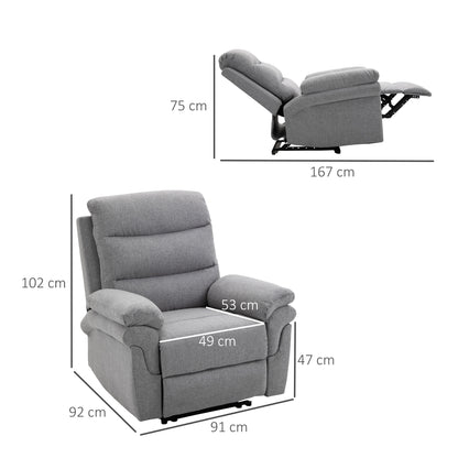 Relaxfauteuil – Verstelbare Loungefauteuil – Ligstoel – Tv-fauteuil – Zithoekstoel – Verstelbare Rugleuning 165° – Linnen Stof Lichtgrijs 91x92x102 cm