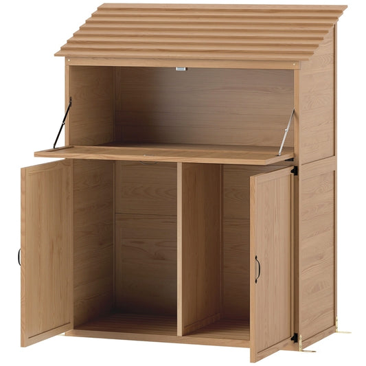 Tuinhuisje – Tuinberging – Tuinschuur – Buitenberging – Opslagschuur – Houten Tuinhuisje met Schuin Dak – Inklapbare Tafel en Dubbele Deuren – 110x54x136 cm – Natuurlijk Hout