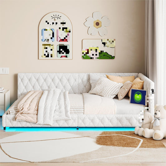 Upholstered Bed – Bedbank – Sofa Bed – Daybed – Slaapbank – Teddy Velours Stof – 140x200 cm Met Lattenbodem