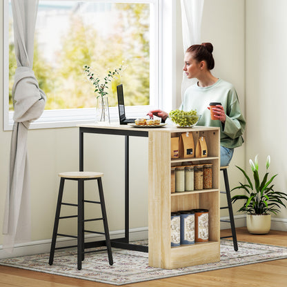 Bartafelset – Barkrukken – Barmeubel – Bartafel – Barstoel – Compact Ontwerp – Opbergruimte – Lichtbruin Zwart Eikenhout