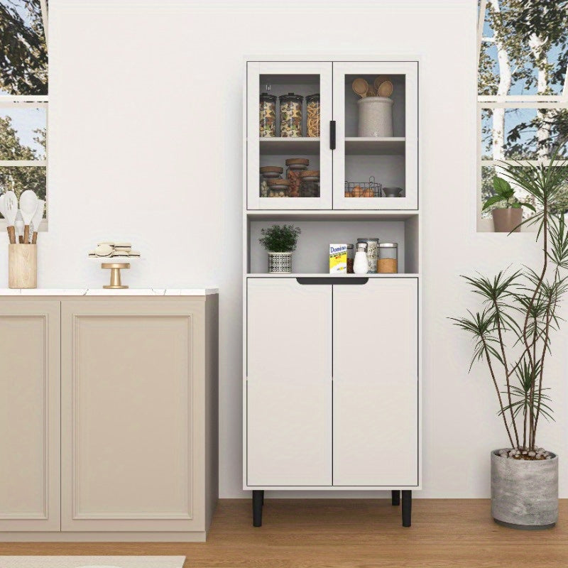 Boekenkast – Boekenrek – Opbergkast – Vakkenkast – Wandkast – Modern – Met 4 Glazen Deuren – Verstelbare Planken – Metalen Stevige Constructie – Verticale Ruimtebesparing – Wit