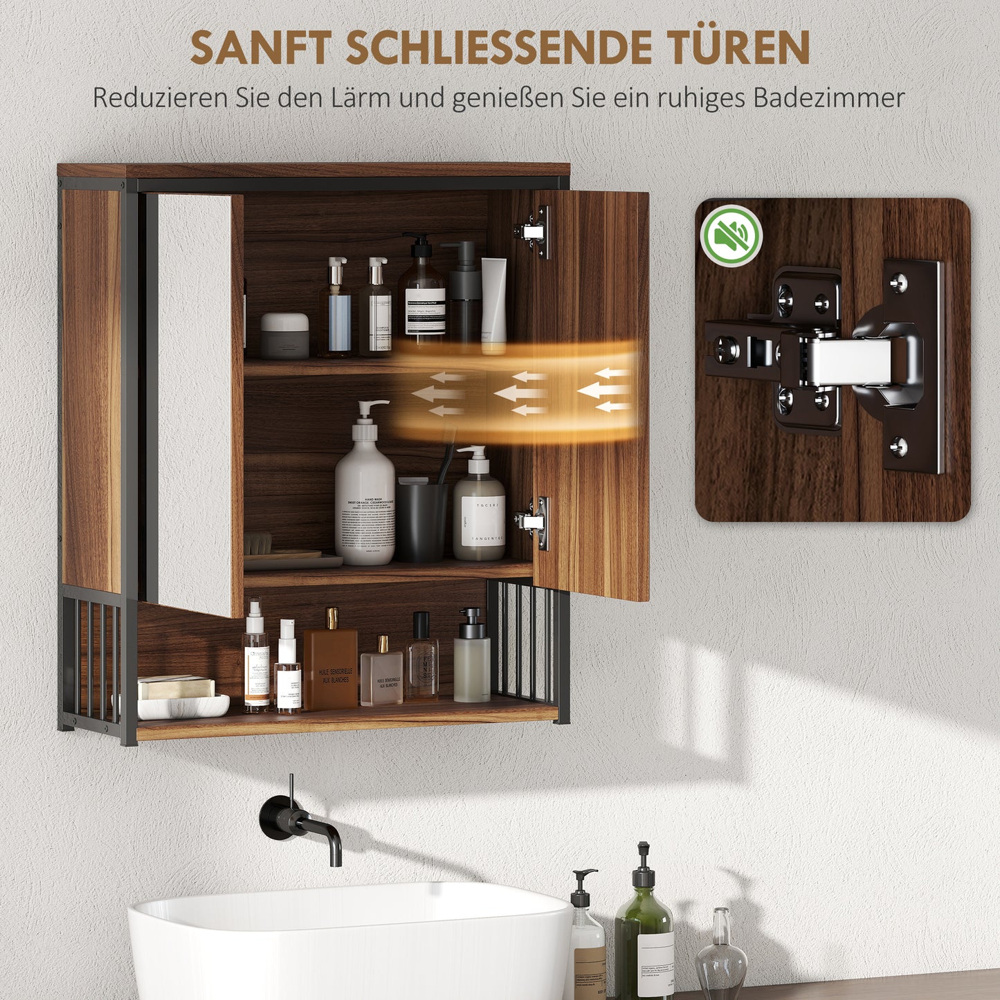 Hangend Spiegelkastje Badkamer – Badkamerkastje – Spiegelkast – Wandkastje – Opbergkast – Zachte Sluiting – 25x40,5 cm Spiegel – MDF Bruin