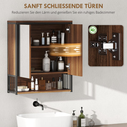 Hangend Spiegelkastje Badkamer – Badkamerkastje – Spiegelkast – Wandkastje – Opbergkast – Zachte Sluiting – 25x40,5 cm Spiegel – MDF Bruin