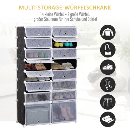 Modulaire Schoenenkast – Schoenopberger – Schoenwand – Schoenrek – Schoenenkast – 32 Paar Schoenen – Stabiel PP Plastic en Metaal