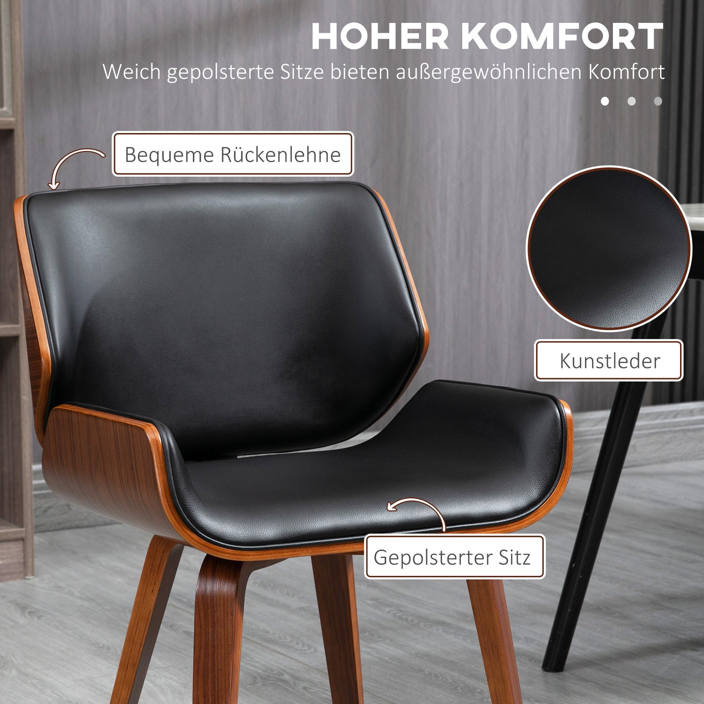 Eetkamerstoel – Vintage Stoel – Kuipstoel – Houten Stoel – Kunstleren Stoel – Set Van 2 – Comfortabele Foamzitting – Stevig Houten Frame