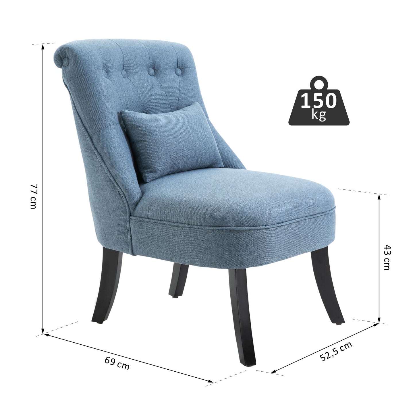 Fauteuil – Relaxfauteuil – Leunstoel – TV Stoel – Zitstoel – Linnen Bekleding – Rugkussen – 52,5x69x77 cm – Massief Rubberhout