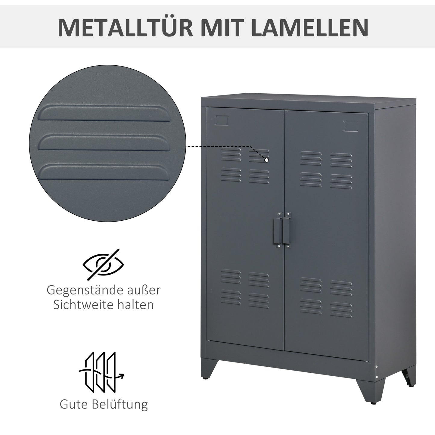 Opbergkast – Metaalkast – Archiefkast – Kast Met Lamellen Deuren – Grijze Opbergkast – Stevig Metalen Materiaal – 2 Verstelbare Planken 75x33x110 cm