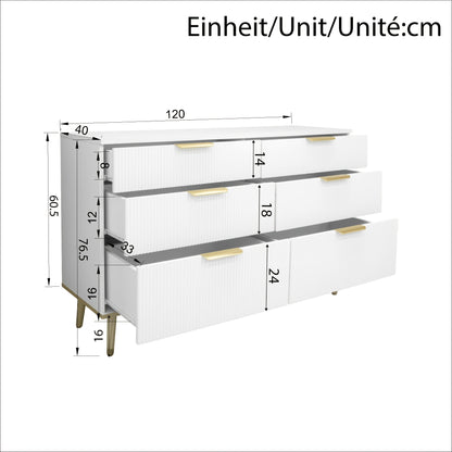 Ladekast – Ladekastje – Ladenkast – Commode – Kast – Wit – 6 Laden – Modern Design – Bamboe Materiaal – Compact Vrijstaand – Ruime Opbergruimte
