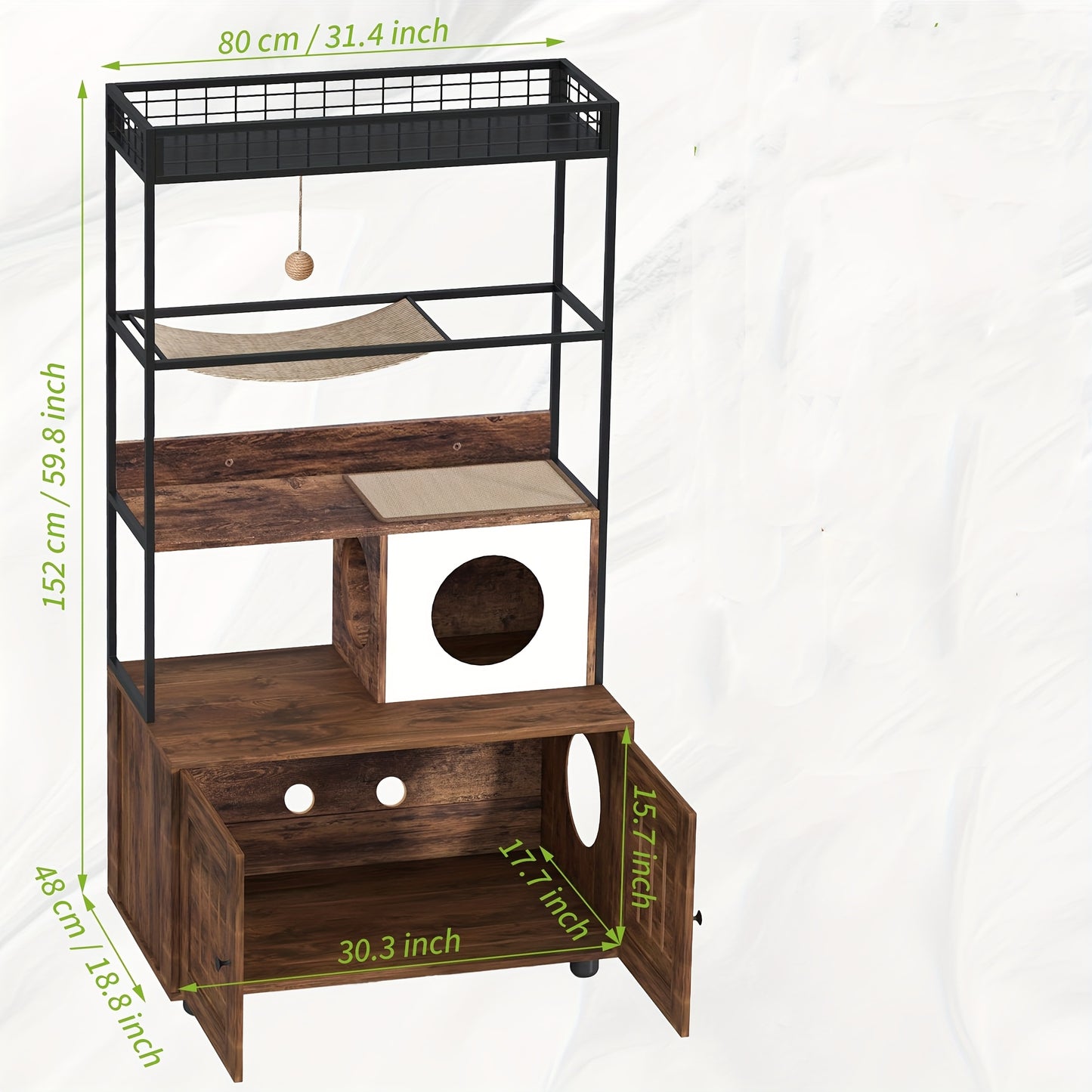 Kattenmeubel – Kattenbakmeubel – Kattenhuis – Kattencondo – Kattenkast – Massief Hout & Metaal – Verborgen Kattenbak & Opbergruimte – Bruin Retro