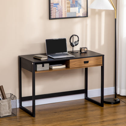 Computertafel – Computerbureau – Bureautafel – Laptoptafel – Werkbureau – Industrieel Design – Groot Werkblad 110x50 cm – Walnoothout Look Met Lade