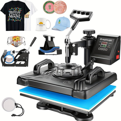 Warmtepers – Sublimatiepers – Transferpers – T-shirtpers – Mokkenpers – 8-in-1 Multifunctioneel – 360° Draaibare Persplaat – Professionele Dubbele Verwarmingsbuizen – 30,48 x 38,1 cm Werkoppervlak