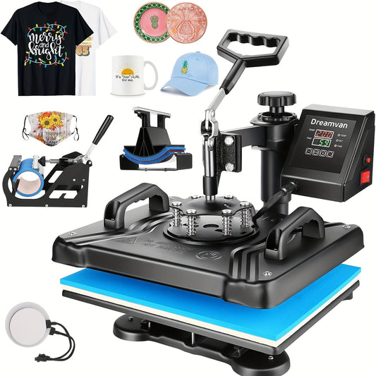 Warmtepers – Sublimatiepers – Transferpers – T-shirtpers – Mokkenpers – 8-in-1 Multifunctioneel – 360° Draaibare Persplaat – Professionele Dubbele Verwarmingsbuizen – 30,48 x 38,1 cm Werkoppervlak