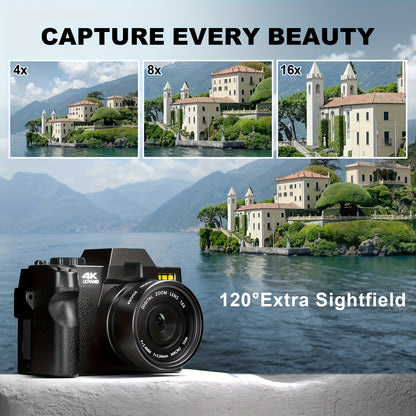 NBD 4K 48MP Vlogging Camera with 180° Flip Screen, 16X Digital Zoom, 2 Batteries & 32GB SD Card - Beginner-Friendly Photography & Video Camera with Built-in Flash, Auto Focus, Hybrid AF, Macro Lens, USB/WiFi Connectivity, Co