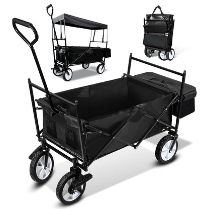 Transportwagen – Vouwkar – Handkar – Tuinkar – Strandkar – Inclusief Beschermend Dak – Stevig Stalen Frame – Zwart
