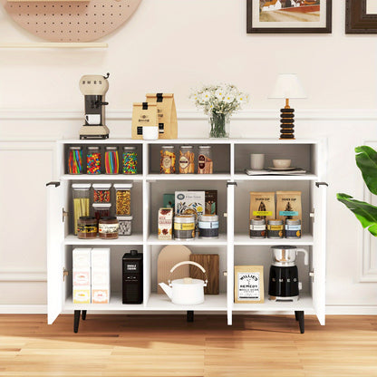 Dressoir – Sideboard – Buffetkast – Opbergkast – Ladekast – Modern Wit Design – 5 Verstelbare Planken & Anti-Kantelbeveiliging – Stevig MDF Metalen Poten 120x40x90 cm