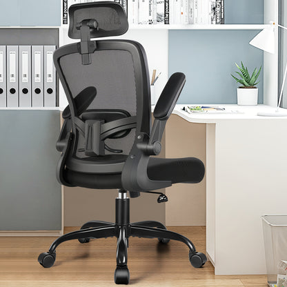 Ergonomische Bureaustoel – Kantoorstoel – Draaistoel – Werkstoel – Gamestoel – Verstelbare Lendensteun – 360° Rotatie – Donkergrijs