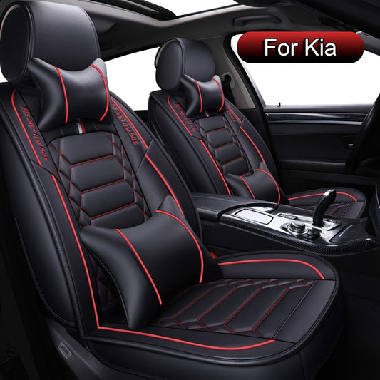Autostoelhoezen – Stoelhoezen Auto – Stoelbekleding – Universele Zitbeschermer – Automatten – PU Leer – Verstelbaar Design – Complete Set 5 Zitplaatsen Zwart/Rood