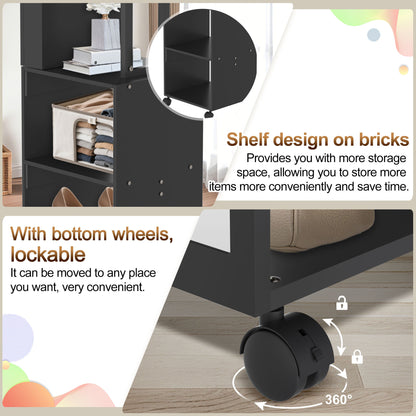 Sieradekast 3-in-1 – Make-upkast – Spiegelkast – Opbergkast – Jewelry Organizer – Zwart – Volledige Spiegel – Afsluitbaar Met Slot – Robuust MDF – Wieltjes Voor Mobiel Gebruik