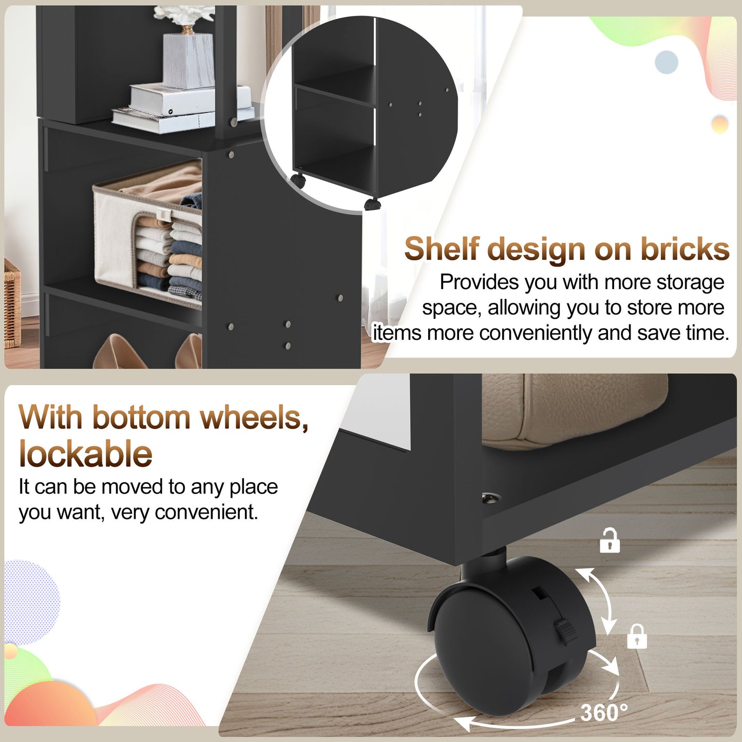 Sieradencabinet – Sieradenkastje – Spiegelkast – Organizer – Accessoirekast – Met Slot en Wieltjes – MDF Met Fluwelen Voering – Volledige Spiegel 36x40x170 cm – Mobiel en Veilig Opbergen