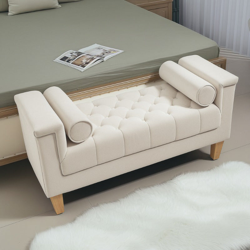Bankje – Zitbank – Halbankje – Opbergbank – Zitmeubel – Chenille Stof – Met Armleuningen – Inclusief Opbergruimte – 115x44x58 cm – Beige
