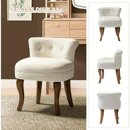 Make-up Krukje – Make-up Stoel – Kaptafel Kruk – Bijzetkruk – Poef – Modern – Velvet Bekleding – Memory Foam Zitkussen – Massief Houten Poten – Comfortabel & Duurzaam