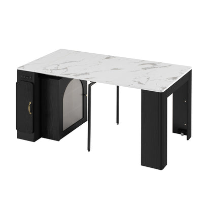 Uitbreidbare Eettafel – Keukeneiland – Buffetkast – Bar – Sideboard – Mobiel Op Wieltjes – Strak Zwart-Wit Design