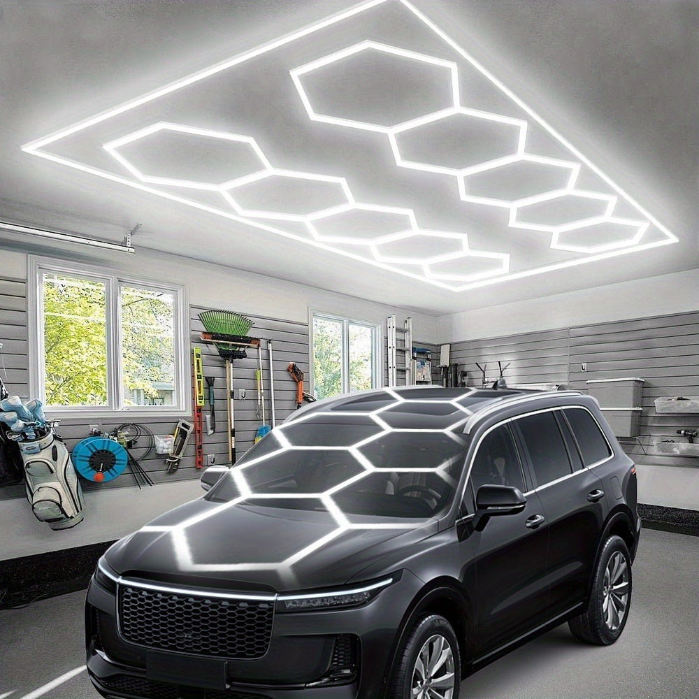 Hexagonale LED-plafondlamp – LED plafondverlichting – Garage lamp – Werkplaats verlichting – Hexagon lamp 10-vak – 485W 48.520 lumen – Daglichtkleur 6500K