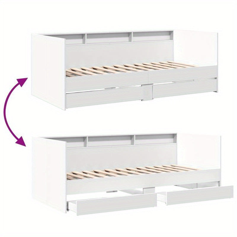 Bedbank – Daybed – Slaapbank – Logeerbed – Bedlade – Wit – 75x190 cm – Hout – Ruimtebesparend Met Ladeopbergruimte