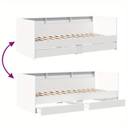 Bedbank – Daybed – Slaapbank – Logeerbed – Bedlade – Wit – 75x190 cm – Hout – Ruimtebesparend Met Ladeopbergruimte