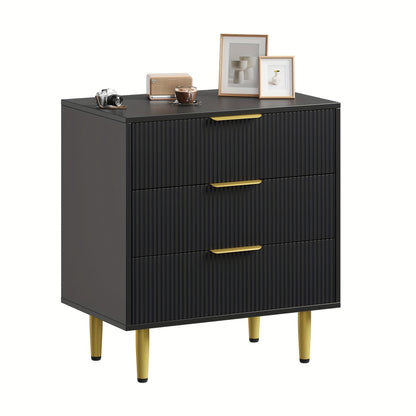 Nachtkast – Nachtkastje – Bijzettafel – Ladekast – Bedside Table – Modern Fluted Design – 3 Lades Ruime Opbergruimte – Metaal Met Handgrepen – 71x43x76 cm