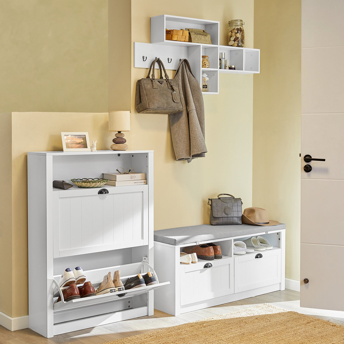 Schoenenkast – Schoenenrek – Schoenenopberger – Opbergkast – Halmeubel – Compact 80x24x110 cm – MDF Met 2 Laden En Extra Opbergruimte