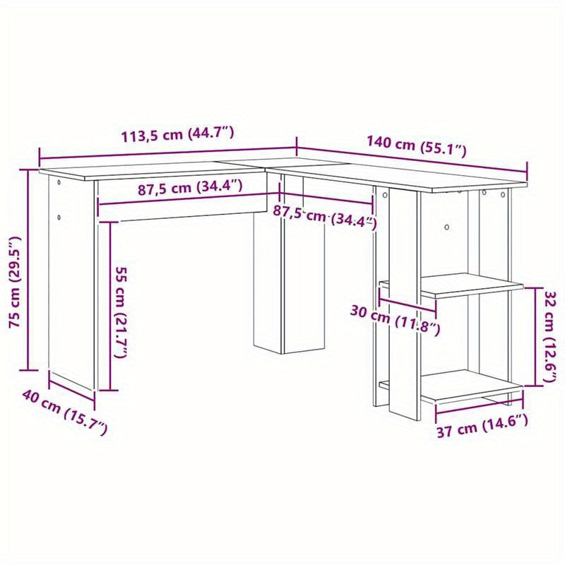 Hoekbureau – Bureau – Bureautafel – Werkplek – Computerbureau – Beige Sonoma Eiken – Ruimtebesparend L-vormig – Duurzaam Hardhout Metalen Frame