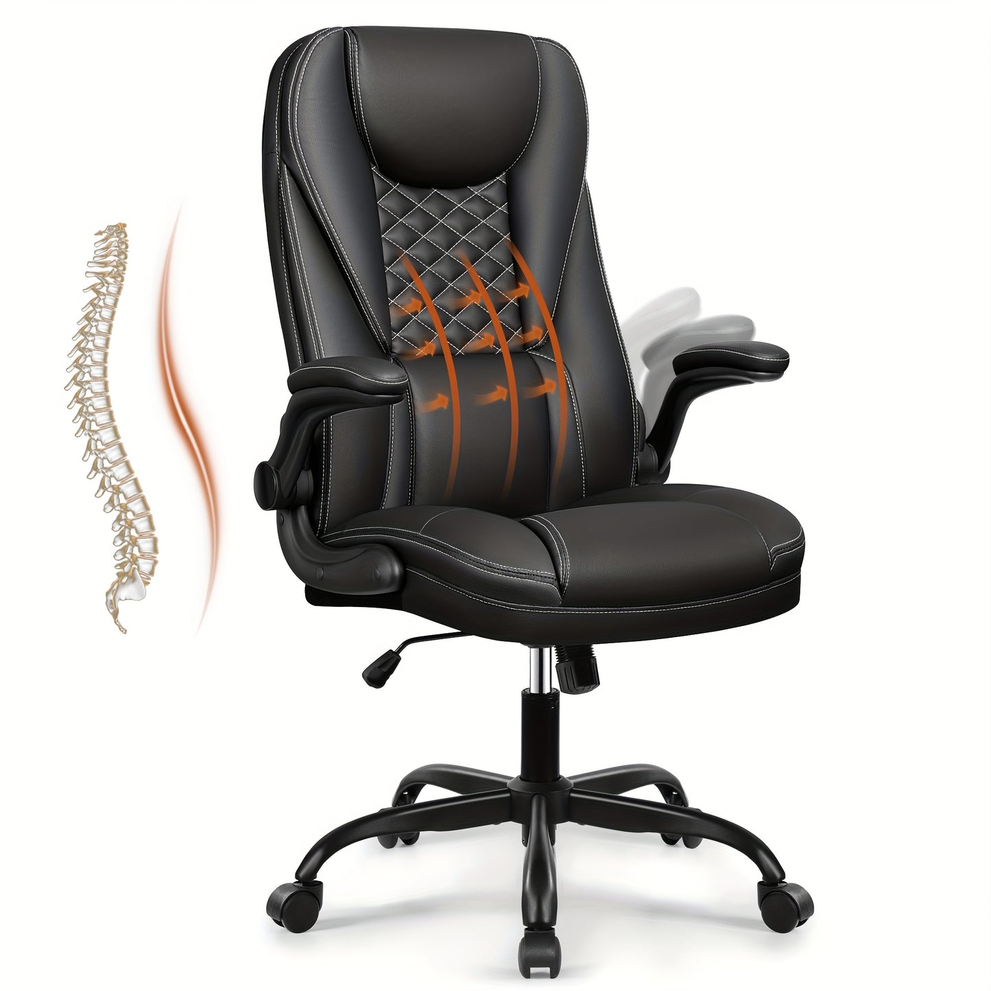 KERDOM Heavy Duty Executive Office Chair - Extra Wide Big and Tall Computer Desk Chair with Ergonomic High Back Support, Height-Adjustable, 135° Tilt & Rocker Mechanism, Lumbar Cushion, Flip-Up Arms, Heavy Duty 150kg/330lbs