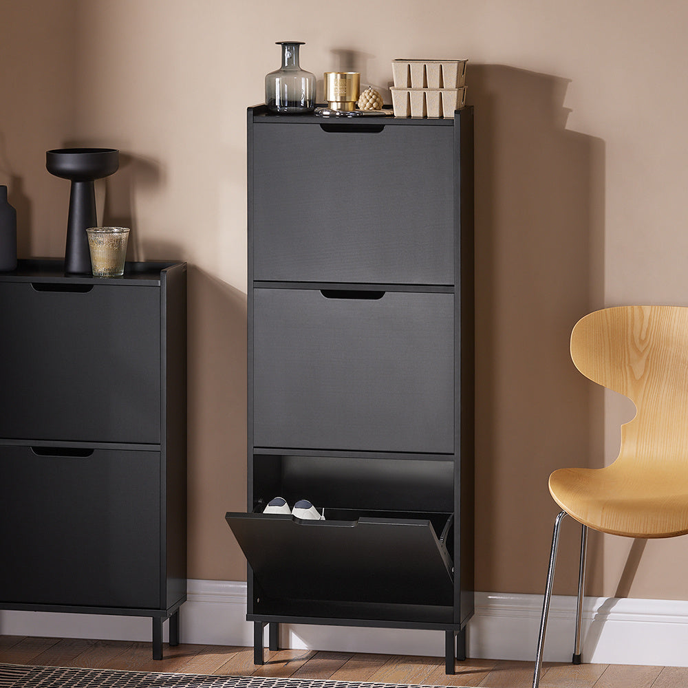 Schoenenkast – Schoenenrek – Schoenenopberger – Opbergkast – Smalle Halmeubel – Compact 50x19x129 cm – MDF Zwart Gelakt