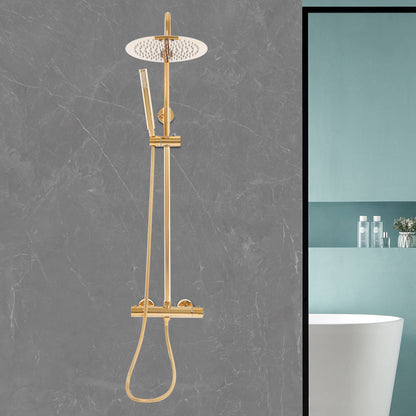 Thermostatisch Douche Systeem – Thermostaatkraan – Regendouche – Handdouche – Doucheset – Modern Goud – Verstelbare Hoogte 90-100 cm – Veilig Tegen Verbranding