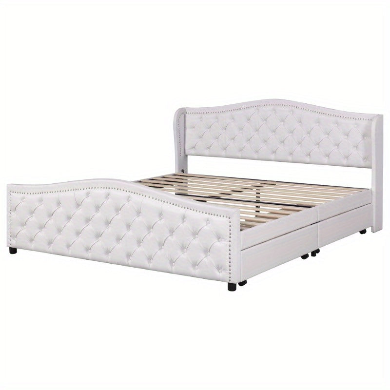 Boxspringbed – Tweepersoonsbed – Slaapbed – Stofbed – Opbergbed – 180x200 cm – Hoog Gestoffeerd Hoofdeinde – 2 Grote Opbergladen
