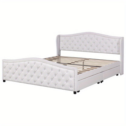 Boxspringbed – Tweepersoonsbed – Slaapbed – Stofbed – Opbergbed – 180x200 cm – Hoog Gestoffeerd Hoofdeinde – 2 Grote Opbergladen