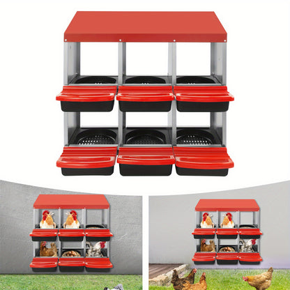 Legnest – Kippennest – Nestkast – Eiernest – Legbak – Rood – 6 Compartimenten – Duurzaam Gegalvaniseerd Staal